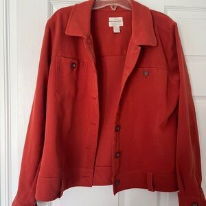 Christopher & Banks Red Jean Jacket Classic Collar